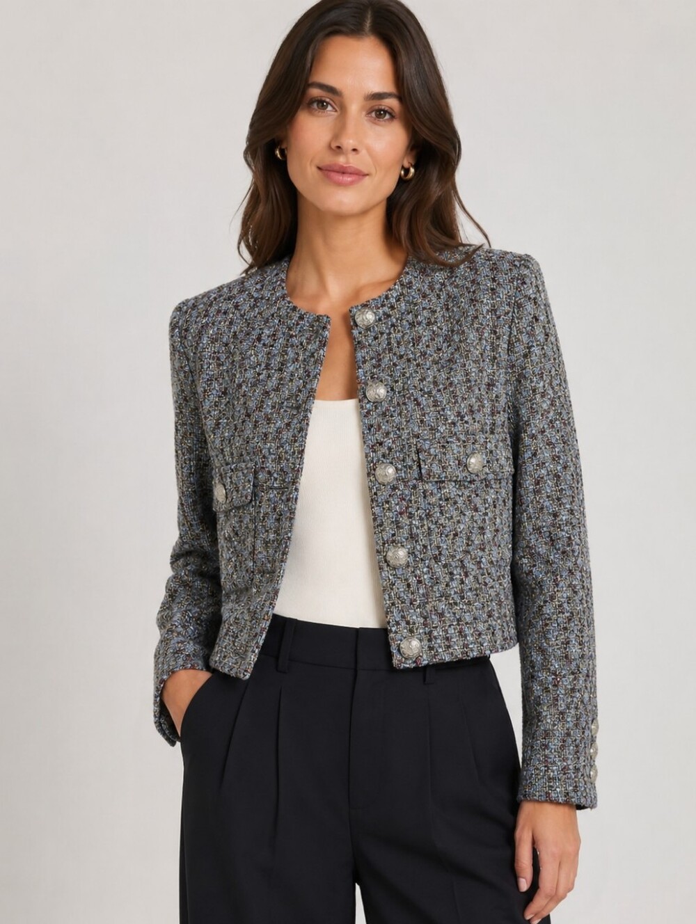 Veronica Beard Women's Blue Tweed Double-Breasted Blazer